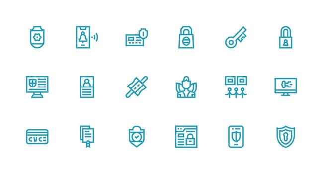 18 Icons for Authentication in Strong Stroke Line Format Complete Icon Bundle for Web Design vector