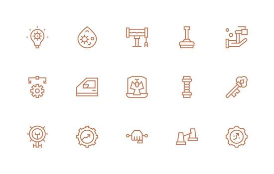 mecanismo presentando 15 íconos en regular línea diseño icono conjunto para proyectos vector