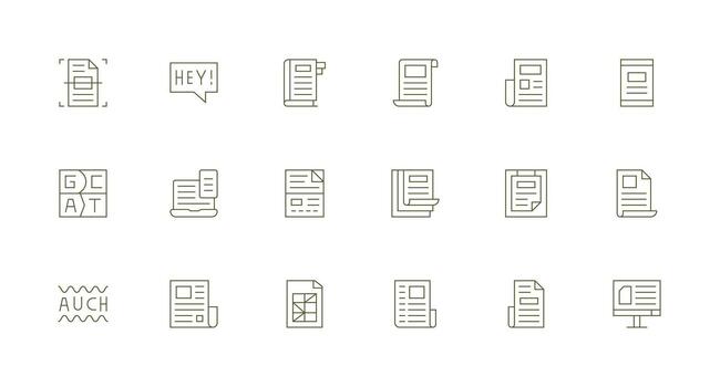 palabra icono colección con 18 mínimo línea diseños pulcramente diseñado íconos para web plataformas vector