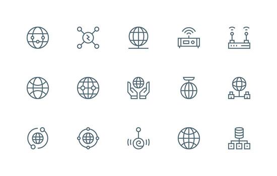 15 Icons for Network Connection in Regular Line Format Versatile Icon Collection for Designers vector