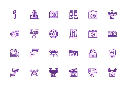 Camera Design Icons featuring 24 in Thick Line Line Style Quick Access Icons for UI Development vector