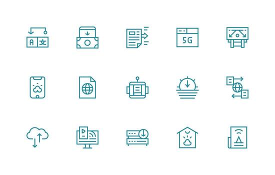15 Icons for Download in Regular Line Format Clear and Concise Icon Set Collection vector