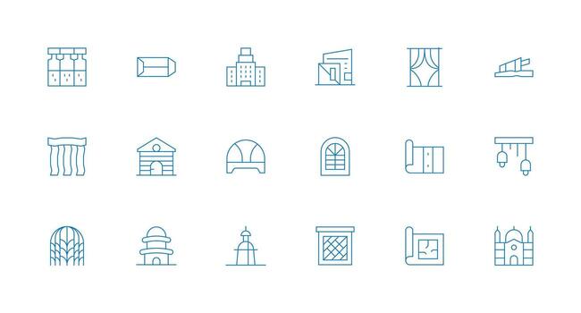 18 Minimal Line Icons for Architectural Graphics Creative Icon Set vector