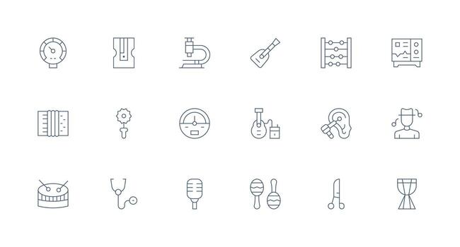 Instrument Icon Collection with 18 Minimal Line Designs Clear and Concise Icon Set Collection vector