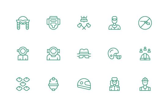 Helmet Icon Collection with 15 Regular Line Designs Web and App Icon Pack Collection vector