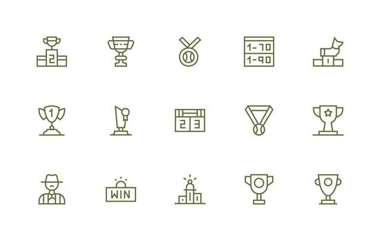 15 íconos para concurso en regular línea formato organizado icono paquete para rápido acceso vector