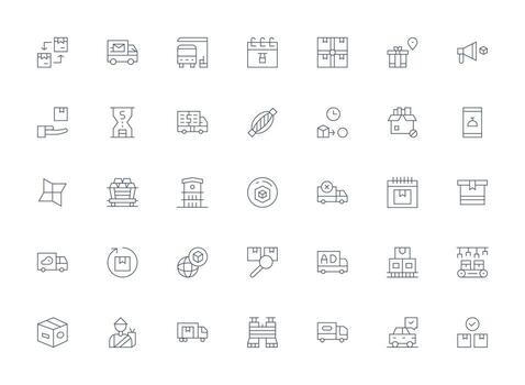 ligero línea estilo envío íconos con 35 vectores neutral estilo íconos para ninguna proyecto