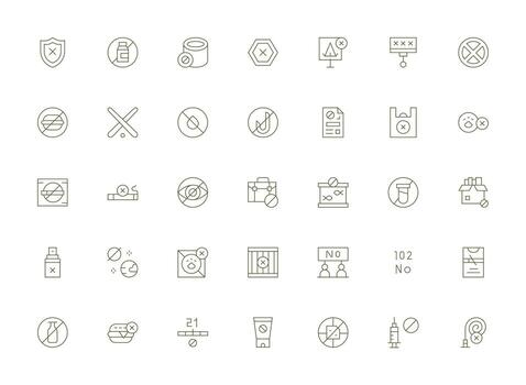 ligero línea estilo no permitido íconos con 35 vectores organizado glifo íconos para rápido diseño