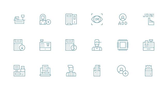 Register Design Icons featuring 18 in Minimal Line Style UI and UX Focused Icon Collection vector