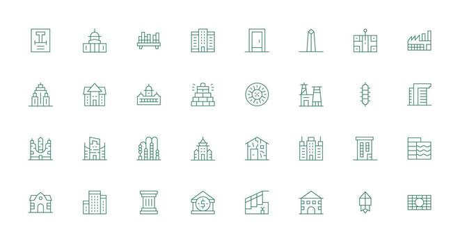 32 Icons for Structure in Thin Line Format Fully Editable Icon Set for Web vector