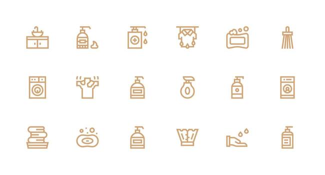 Wash Icon Set with 18 Strong Stroke Line Graphics Icons Built for Visual Consistency Pack vector