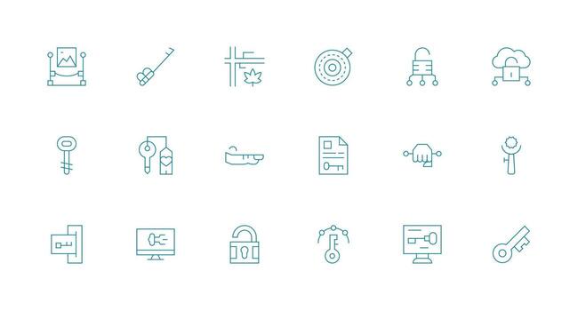 18 íconos para desbloquear en mínimo línea formato organizado icono paquete para rápido acceso vector