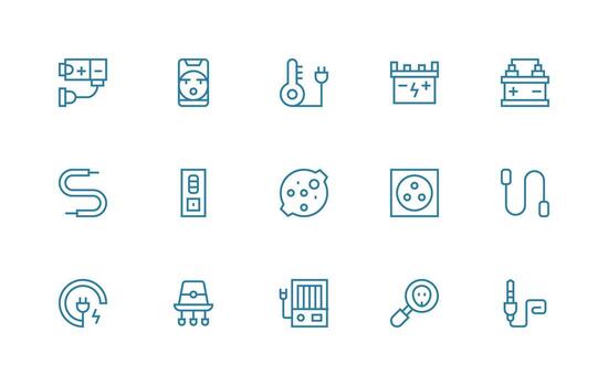 Plug Icon Collection with 15 Regular Line Designs Icon Set for Web vector
