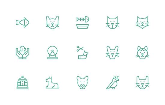 Pet Icon Set with 15 Regular Line Graphics Pixel Perfect Icons for Modern Apps vector
