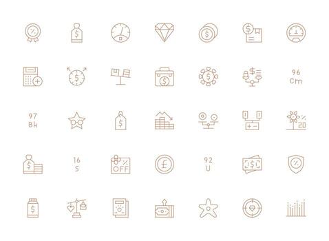 35 Icons for Value in Light Line Format Icon Set for Apps vector