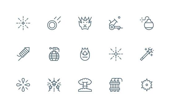 Regular Line Style Explosion Icons with 15 Vectors Professional Icon Pack for Development Work