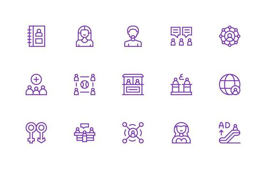 15 People Icons in Regular Line Aesthetic Clean Icon Collection for Web Use vector