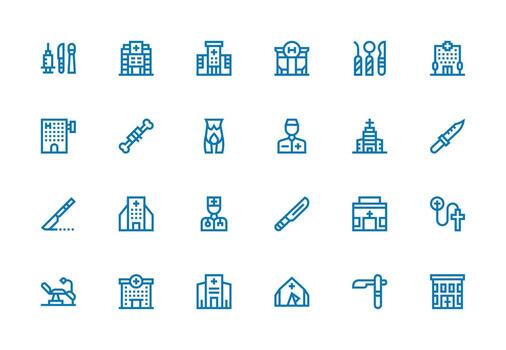 cirugía conjunto con 24 grueso línea línea íconos usuario interfaz íconos para digital productos vector