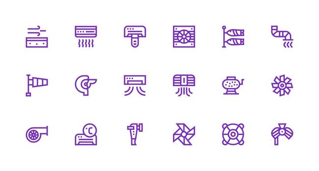 Airflow Icon Collection with 18 Strong Stroke Line Designs Simple Icons for Interface and Wireframes vector