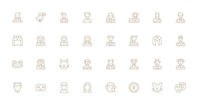 Thin Line Icons from Character Set with 32 Vectors Responsive Icon Set for Flexible Layouts