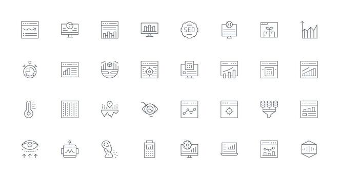 32 Thin Line Vectors for Analytics Theme Icon Collection Set