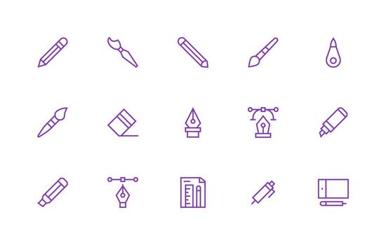 Drawing Tool Icon Set with 15 Regular Line Graphics Essential Icons for Rapid UI Building vector