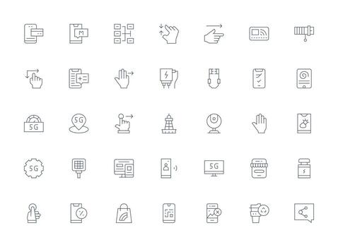 Light Line Style Mobile Icons with 35 Vectors Flexible Icon System for Web Interfaces