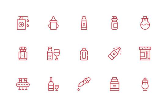 Bottle Design Icons featuring 15 in Regular Line Style Clear and Concise Icon Set Collection vector