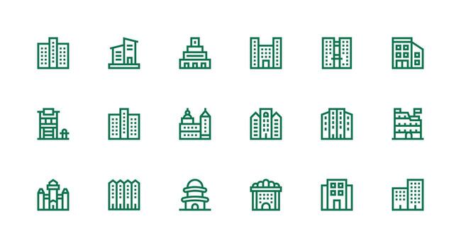 Multistory including 18 Strong Stroke Line Illustrations Clear and Concise Icon Set Collection vector
