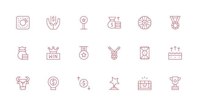 ganancia presentando 18 íconos en mínimo línea diseño pulcramente diseñado íconos para web plataformas vector
