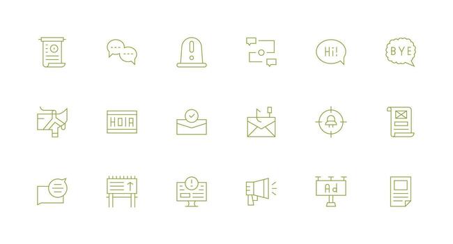 mensaje icono conjunto con 18 mínimo línea gráficos esencial icono colección vector