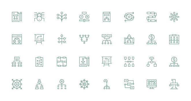 Flowchart Visual Pack containing 32 Thin Line Icons Pixel Perfect Icon Set vector