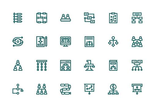 Flowchart Visual Pack containing 24 Thick Line Line Icons Clean Icon Collection for Web Use vector