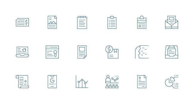 18 Icons for Report in Minimal Line Format Icon Set vector