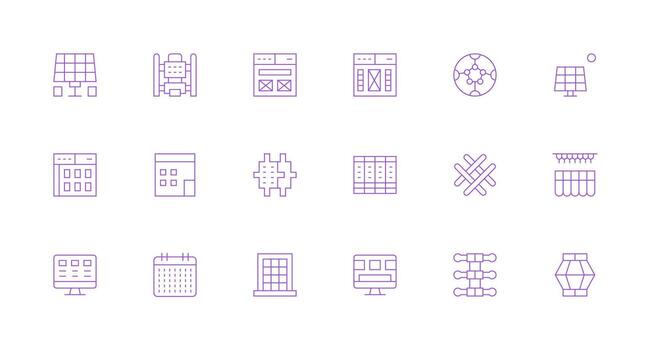 Grid Icon Set with 18 Minimal Line Graphics Clean Icon Collection for Web Use vector