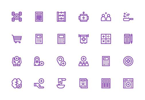 24 grueso línea línea íconos para añadir gráficos completar icono haz para web diseño vector