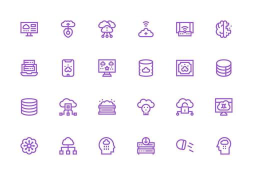 Cloud Computing Design Icons featuring 24 in Thick Line Line Style Neutral Style Icons for Any Project vector