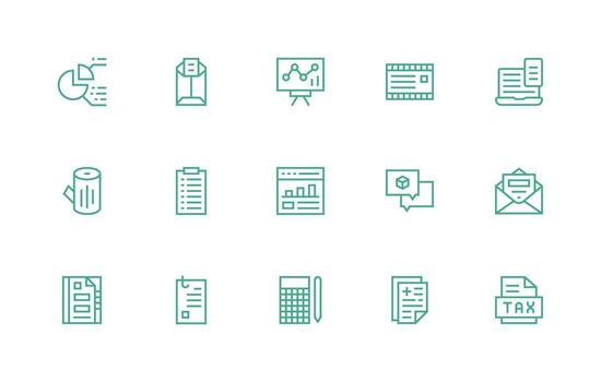 15 Icons for Report in Regular Line Format Complete Icon Bundle for Web Design vector