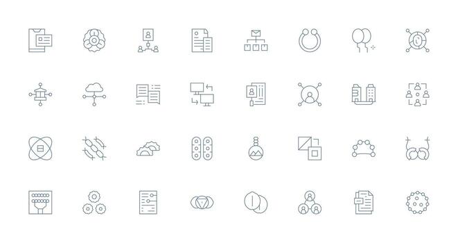 32 Thin Line Style Icons from Linked Collection Full Icon Library for UI Designers vector