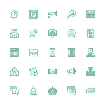 mensaje conjunto con 25 medio carrera contorno íconos tablero icono serie vector