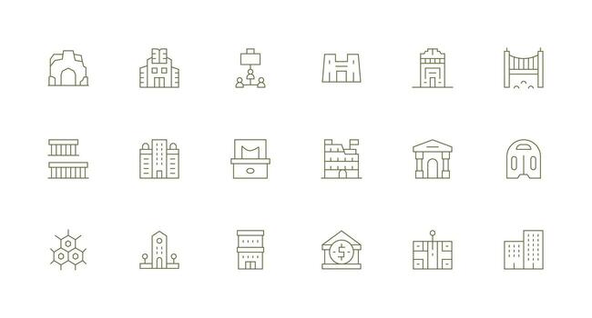 estructura diseño íconos presentando 18 en mínimo línea estilo glifo icono serie vector