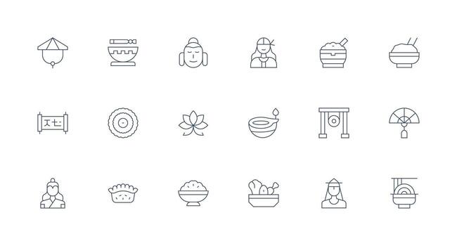 18 Minimal Line Vectors for Asian Theme Flexible Icon System for Web Interfaces