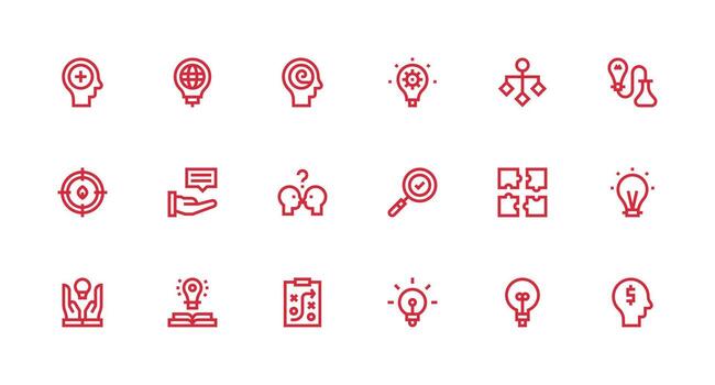 18 fuerte carrera línea íconos para resolver problemas gráficos mínimo icono paquete vector