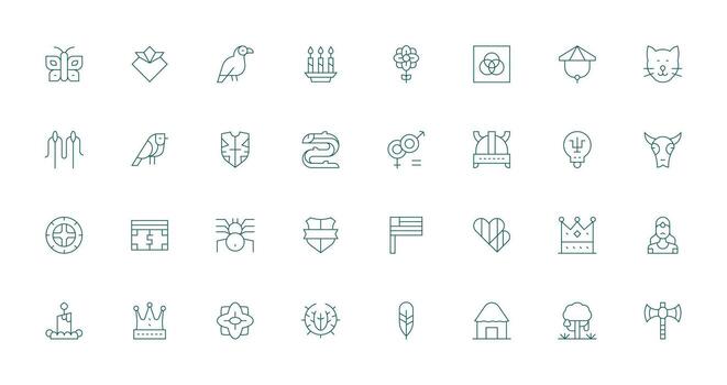 Symbolism Design Icons featuring 32 in Thin Line Style Icon Set for Apps vector