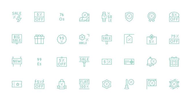 Delgado línea íconos desde oferta conjunto con 32 vectores claro y conciso icono conjunto colección