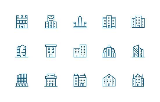 15 Regular Line Style Icons from Modern Architecture Collection Neat Icon Set vector