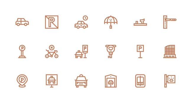 Parking Design Icons featuring 18 in Strong Stroke Line Style Core Icon Collection for Daily Tasks vector