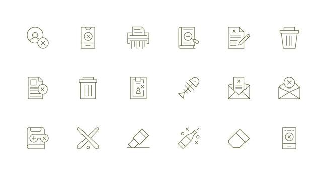 18 mínimo línea estilo íconos desde Eliminar colección reutilizable icono conjunto vector