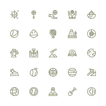 tierra presentando 25 íconos en medio carrera contorno diseño simplificado icono paquete para visual herramientas vector