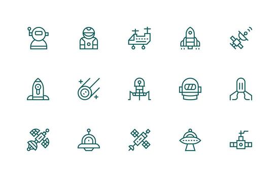 15 Regular Line Vectors for Spacecraft Theme Responsive Icon Set for Flexible Layouts
